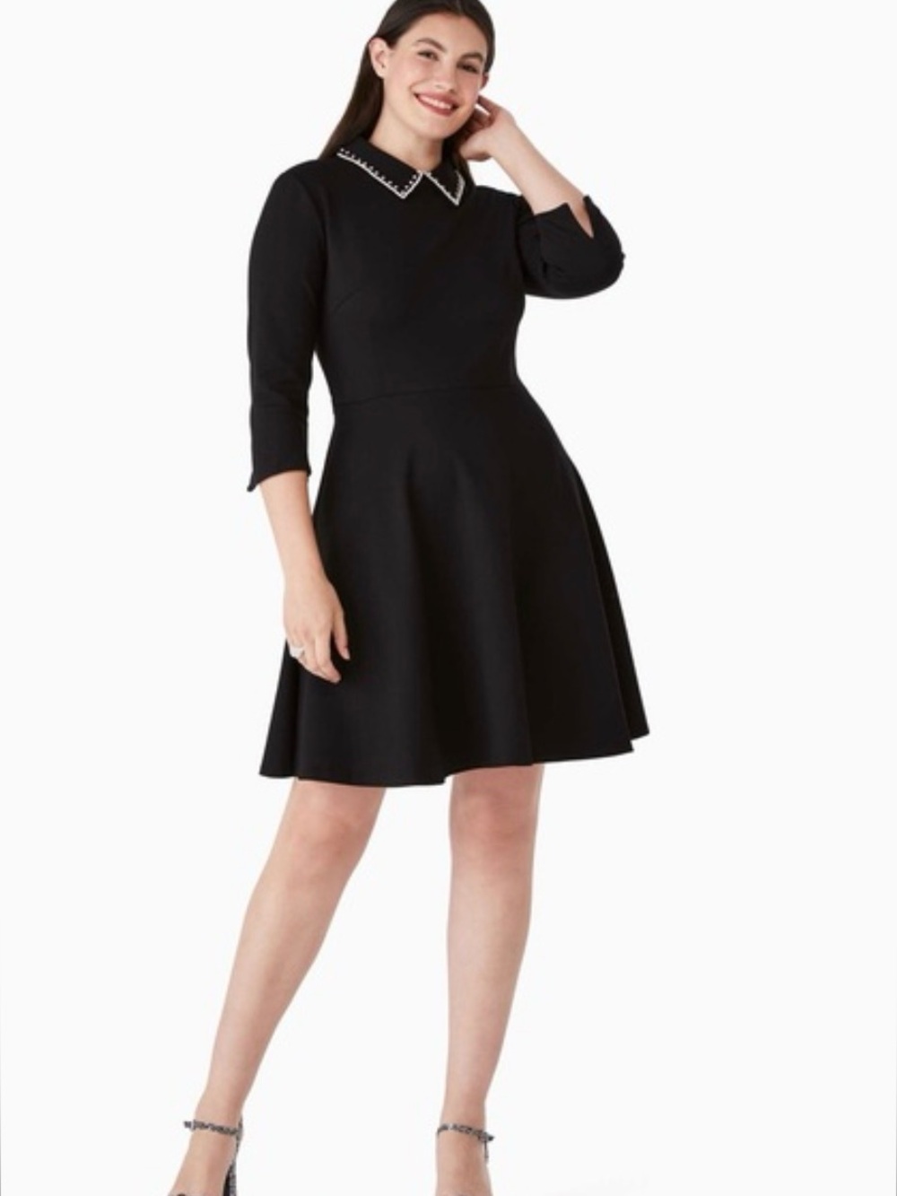 Kate Spade Black Embellished Collar Fit & Flare Dress Size S $299